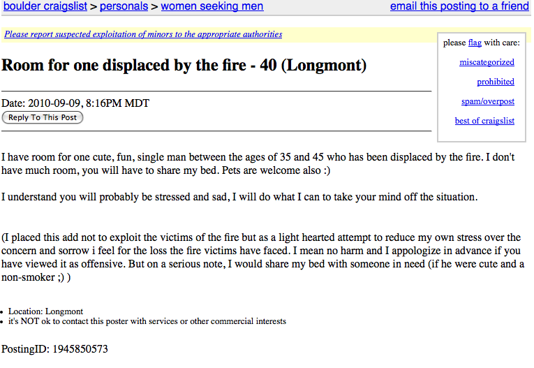 Craigslist: Women Seeking Men [Boulder Fire] | elephant ...