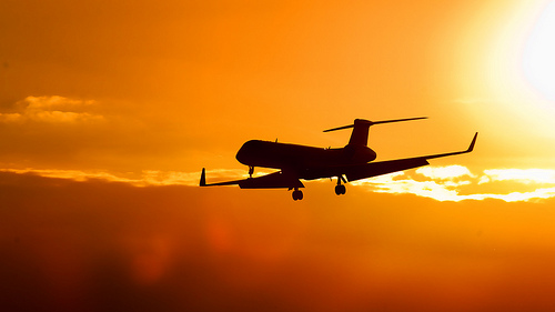 airplane sunset sky travel