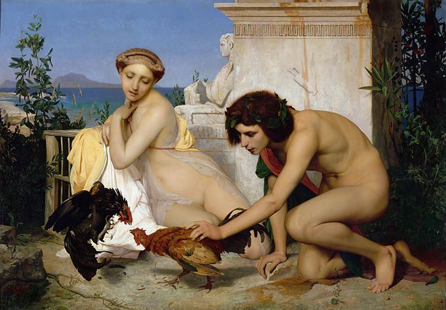 Young Greeks Attending a Cock Fight