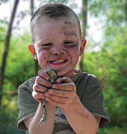 frog toad boy grin child woods