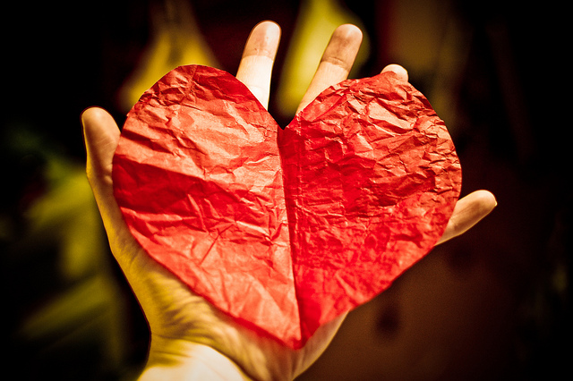 heart red paper broken crumpled love