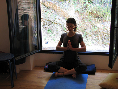 meditate morning yoga mat window