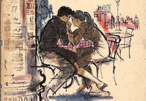 illustration couple love romance paris