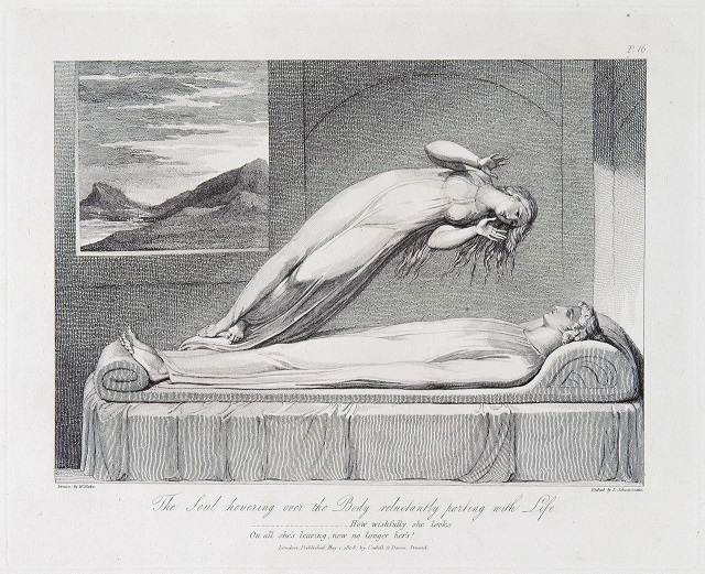http://commons.wikimedia.org/wiki/File:Robert_Blair,_The_Grave,_object_7_(Bentley435.6)_The_Soul_hovering_over_the_Body_reluctantly_parting_with_Life.jpg