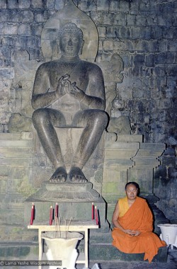 Lama meditating at Borobodur, Java, 1979