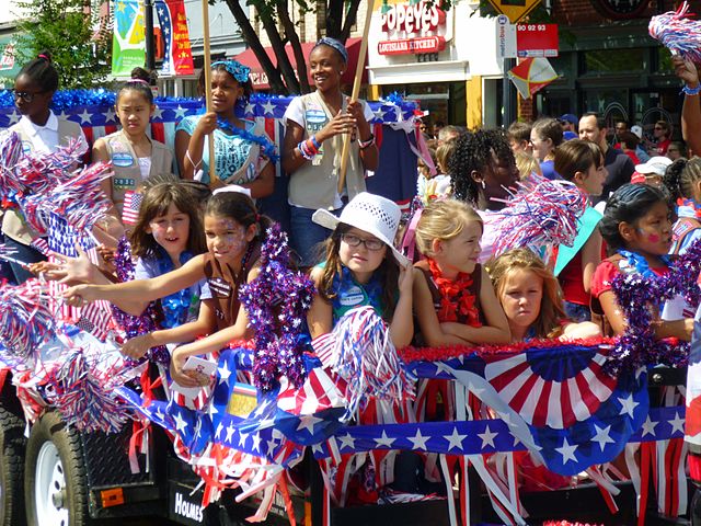 4th of july celebrate parade kids red white blue