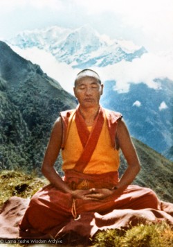 (11780_ud-2.psd) Lama Yeshe meditating at Lawudo Retreat Center, Nepal, 1972. Photo by Robbie Solick.