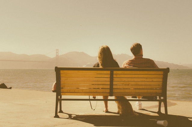 couple love breakup bench