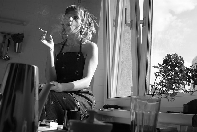 hippie girl alone room smoking