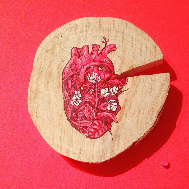 heart art pink wood log