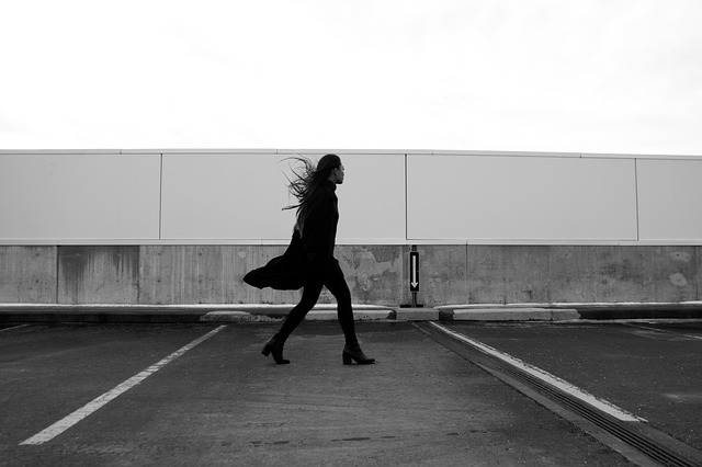 girl, walking, wind, 