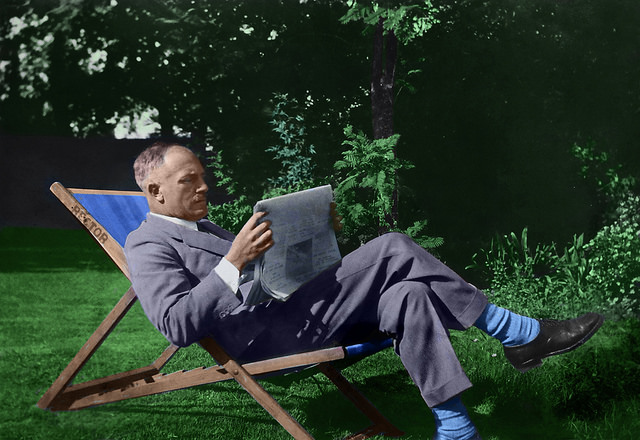 man reading outside