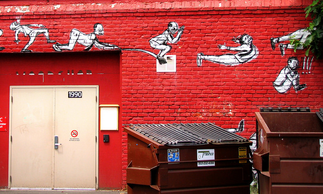 garbage red dumpster graffiti