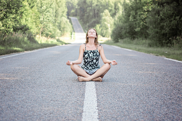 meditation travel meditate road woman alone