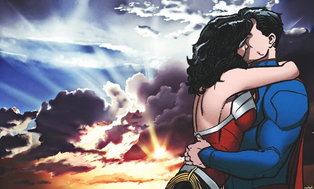 superheroes kissing