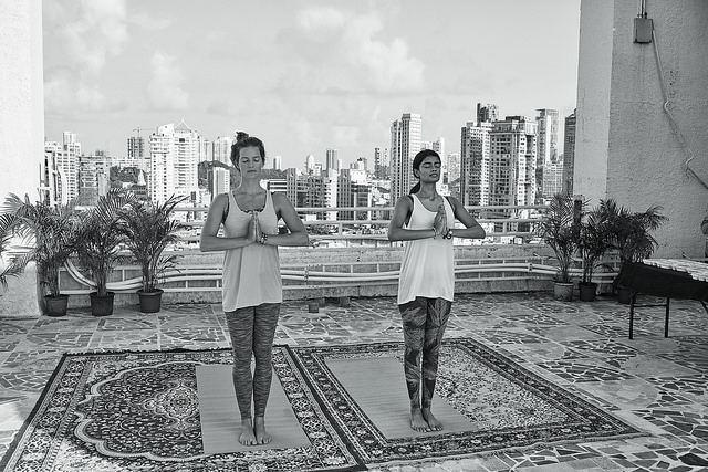 yoga studio women pose meditate