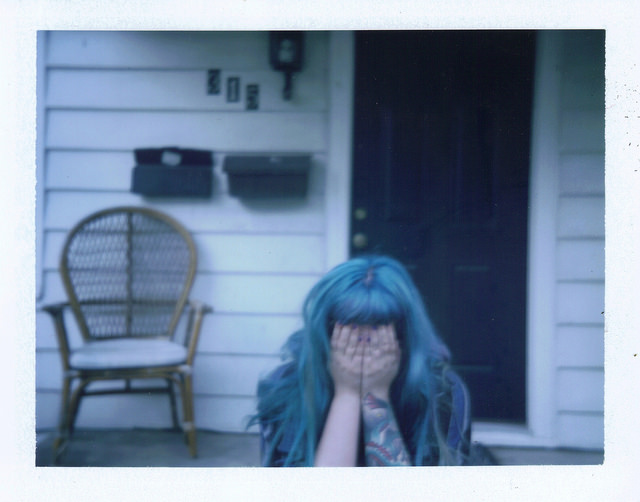 she girl cry blue hair woman sad