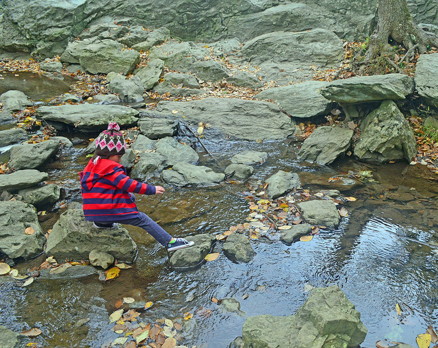 rock path stepping child nature