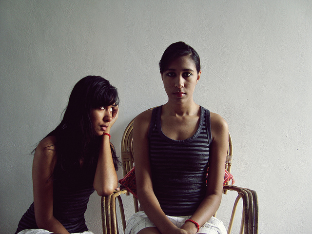 two-faces-sadness-women-pretending-sit-self