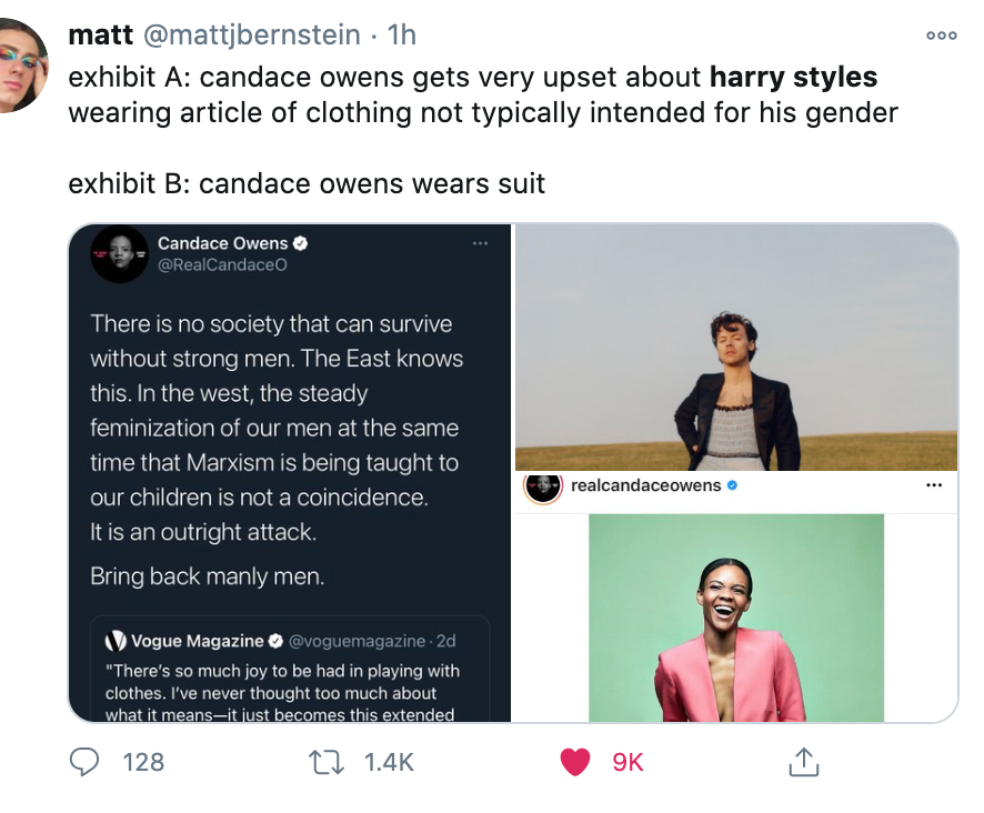 Candace Owens slammed for shaming Harry Styles Vogue cover - Los Angeles  Times