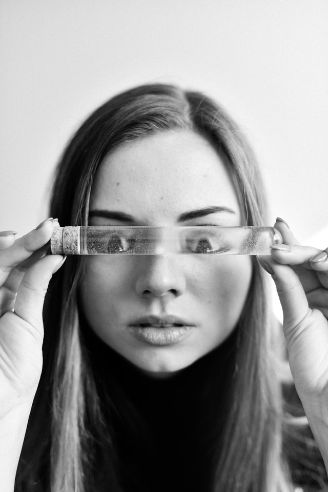 woman searching glass