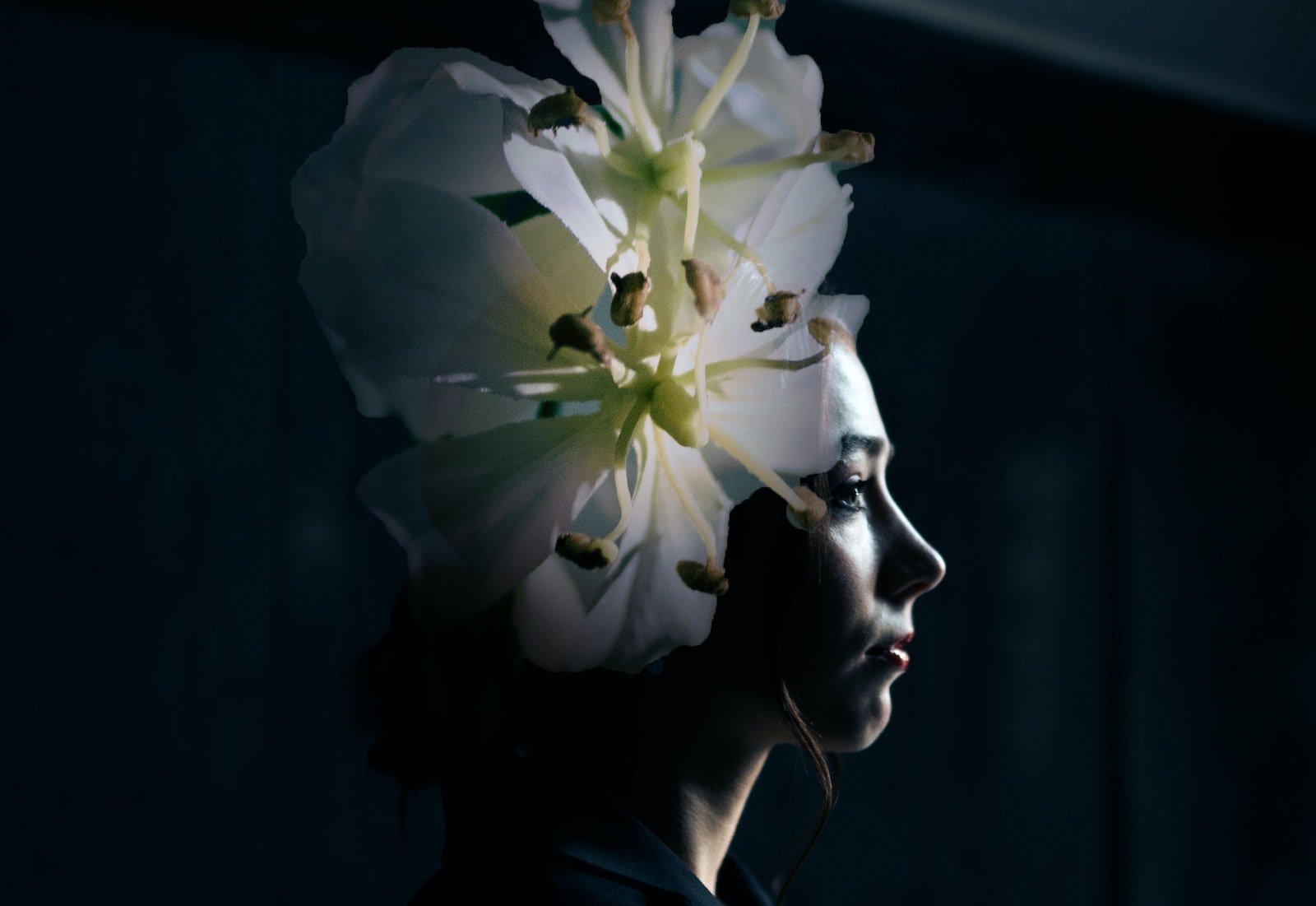 Masha Rayners/Pexels https://www.pexels.com/photo/woman-covering-head-with-delicate-flowers-5437357/