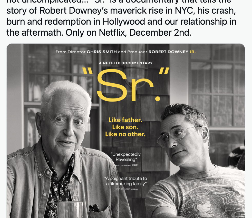 Robert Downey Jr. details upcoming documentary 'Sr.,' honoring his late  father: 'I'm still working for Dad